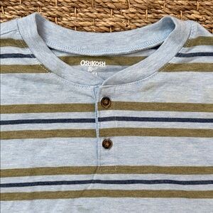 OshKosh B'gosh Sky Blue Stripe Henley Tee with Olive and Navy Accents BOYS 5T